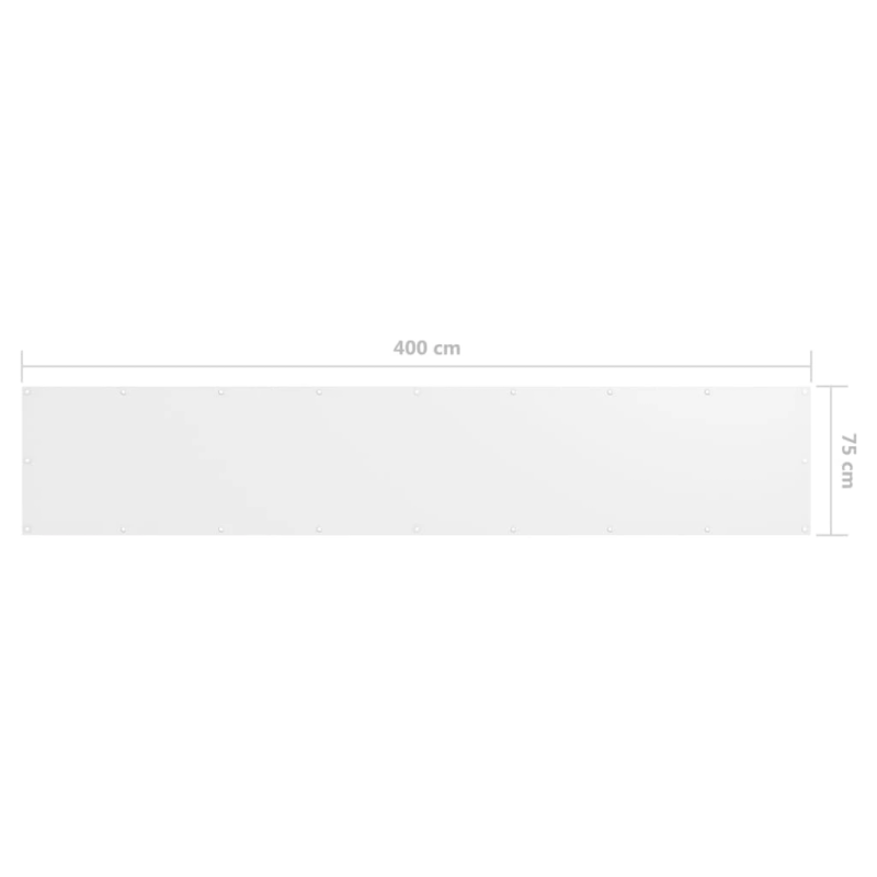 vidaXL balkona aizslietnis, 75x400 cm, balts audums