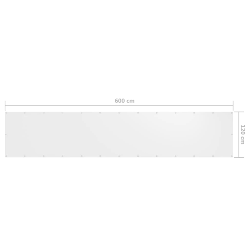 vidaXL balkona aizslietnis, 120x600 cm, balts audums