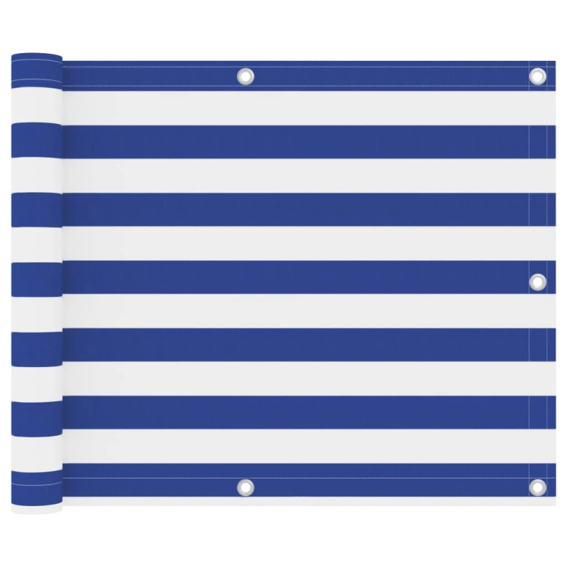 vidaXL balkona aizslietnis, 75x300 cm, balts un zils oksforda audums
