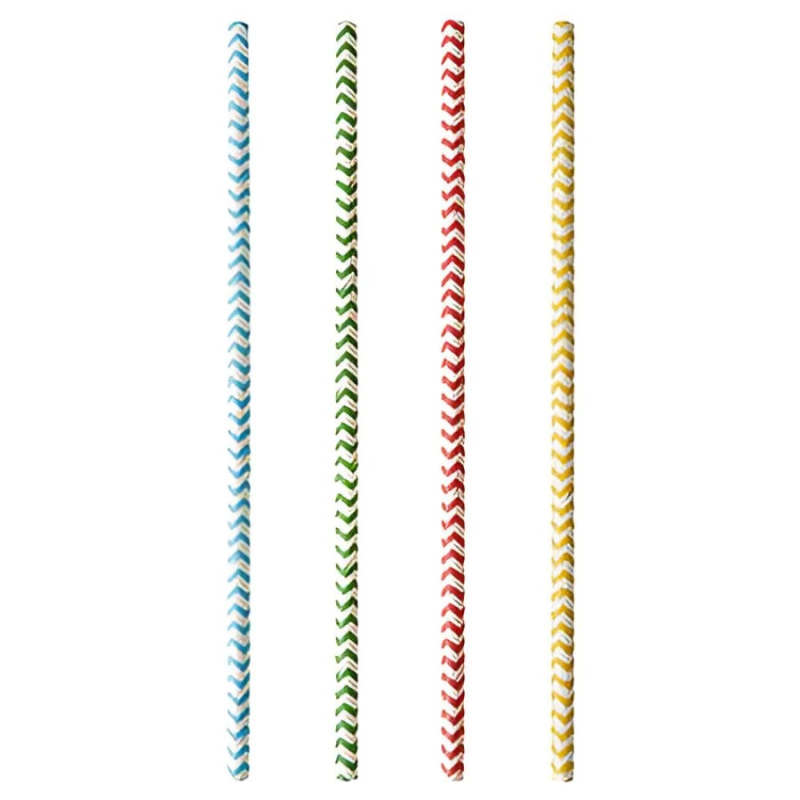 Kokteiļsalmiņi papīra krāsaini ZigZag 6mm 20cm, 25gb