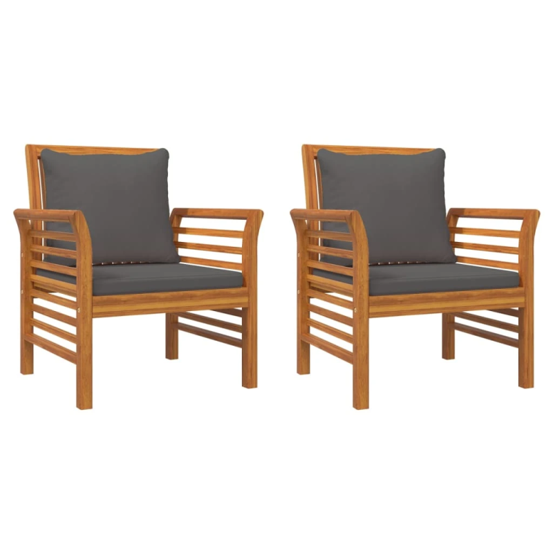vidaXL atpūtas krēsli, 2 gab., pelēki spilveni, akācijas masīvkoks