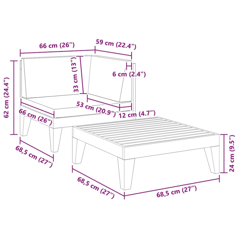 vidaXL 2-daļīgs dārza atpūtas mēbeļu komplekts, akācijas masīvkoks