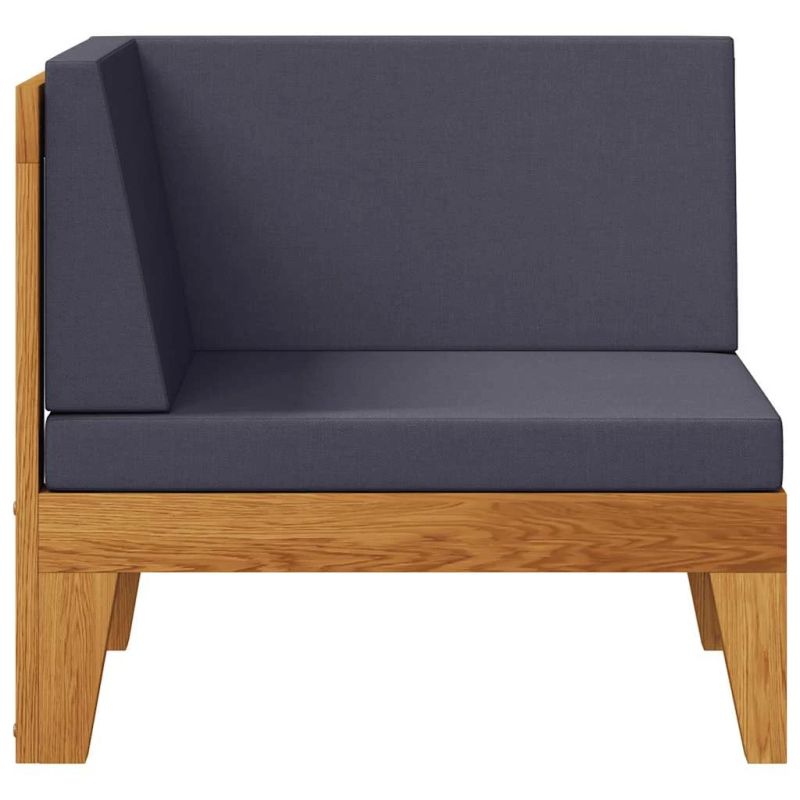 vidaXL stūra dīvāns ar tumši pelēkiem matračiem, akācijas masīvkoks