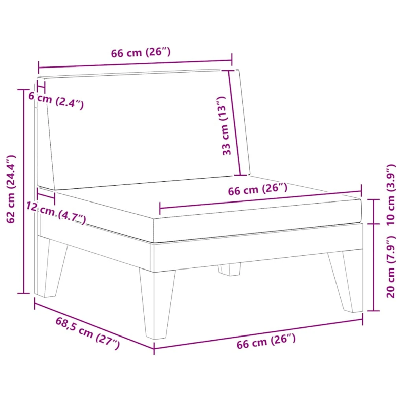 vidaXL vidējais dīvāns ar tumši pelēkiem matračiem, akācijas koks