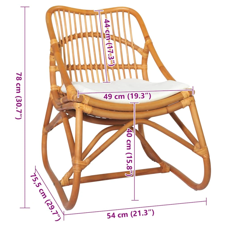 vidaXL rotangpalmas krēsls, gaiši brūns, lins