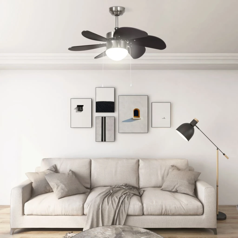 vidaXL griestu ventilators ar lampu, 76 cm, tumši brūns