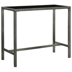 vidaXL dārza bāra galds, pelēks, 130x60x110cm, PE rotangpalma, stikls