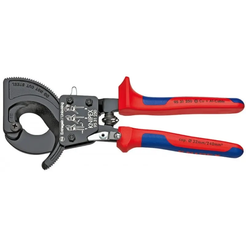 Kabeļu grieznes ar spēka mehānismu Cu + Al DIA32mm-240mm², Knipex