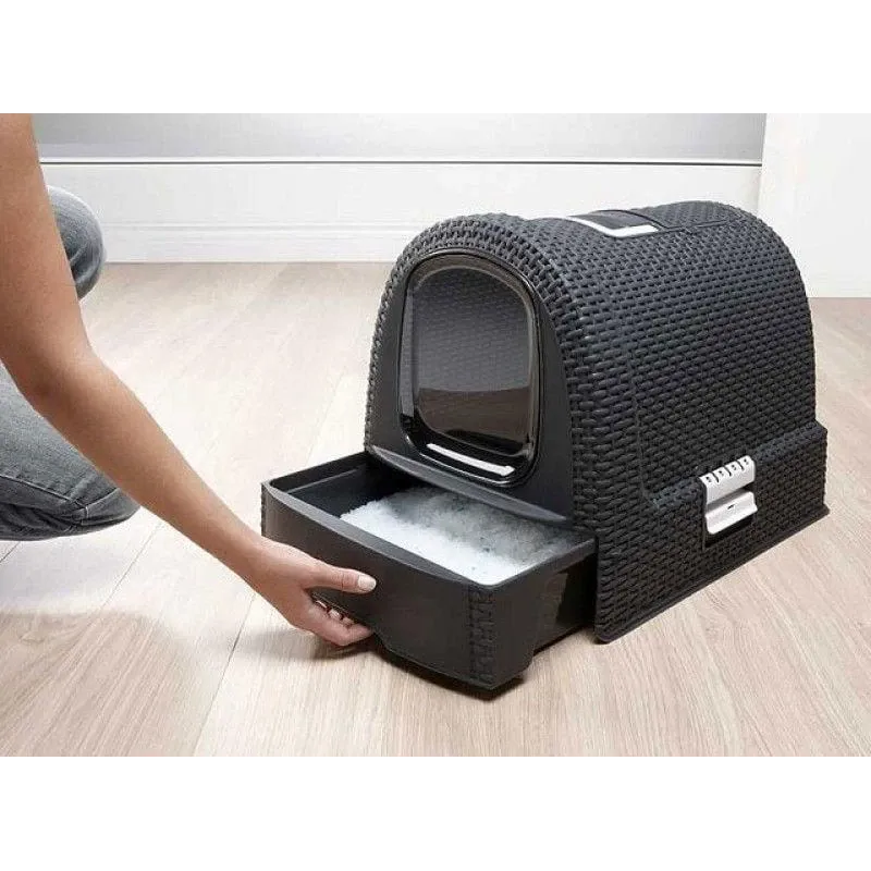 Slēgta tipa kaķu tualete Curver 198846, melna krās.-pelēka krās., iekštelpu, 51 cm x 38.5 cm x 40 cm