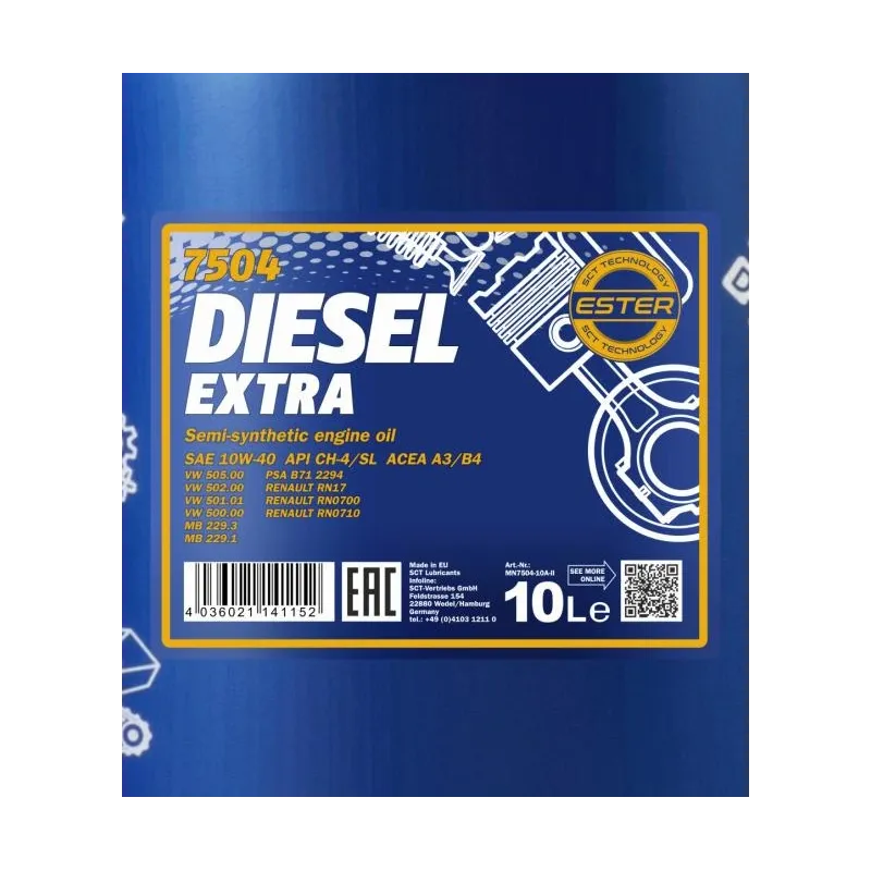 Motoreļļa Mannol 10W - 40, daļēji sintētiska, 10 l