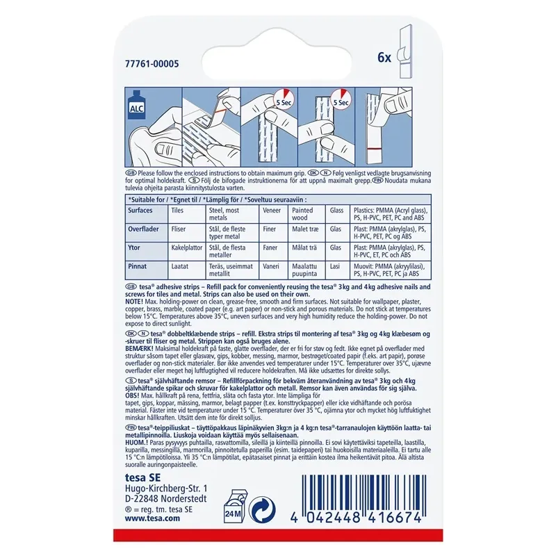 Divpusēja līmlente Tesa Powerstrips, 6 gab., balta