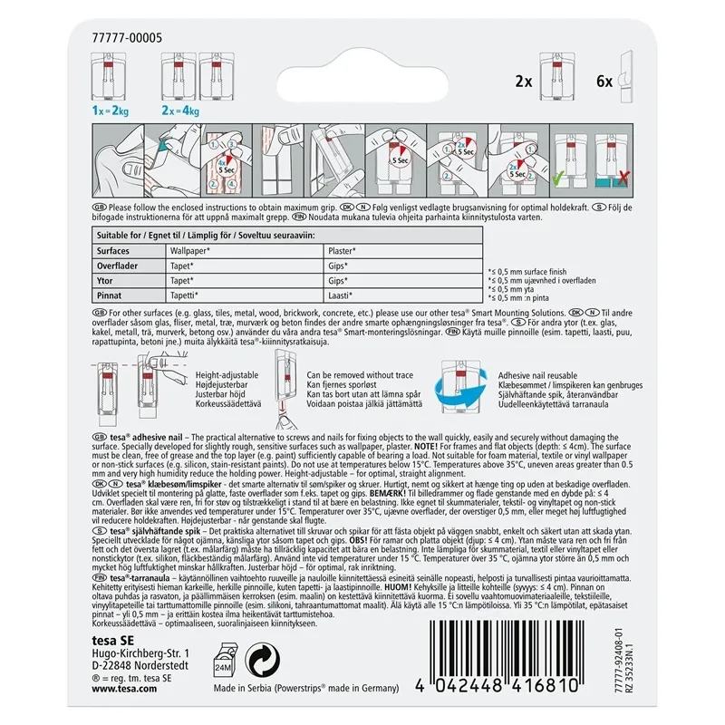 Āķi rāmja piekāršanai Tesa Powerstrips, caurspīdīga krās.
