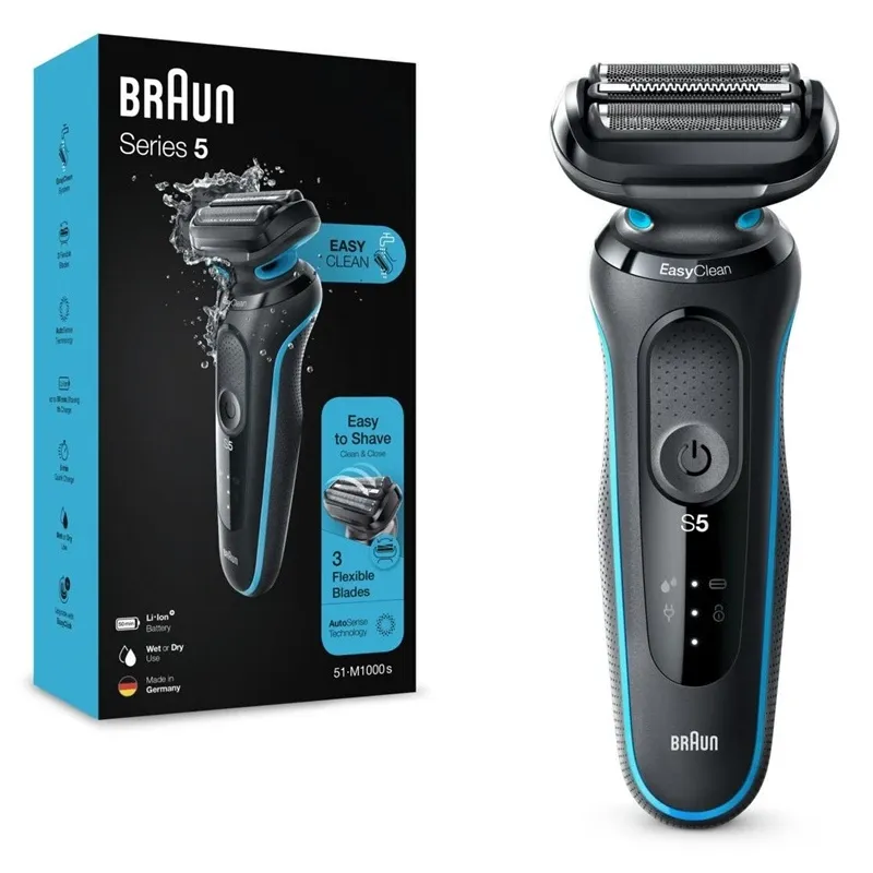 Бритва для бороды Braun Series 5 51-M1000s, li-ion, черный цв.-голубой цв.