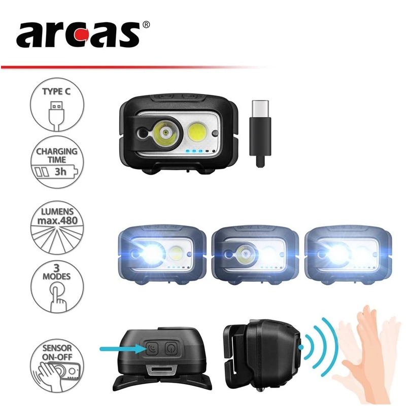 Lukturis galvas led 9w sensor lādējams