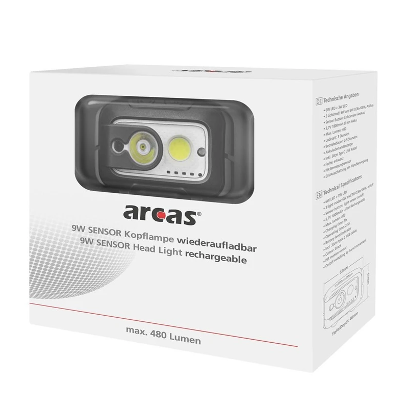 Lukturis galvas led 9w sensor lādējams