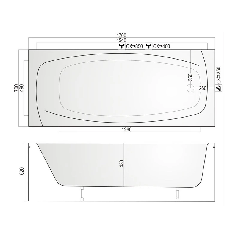 Vanna akrila lina 170x70x62cm