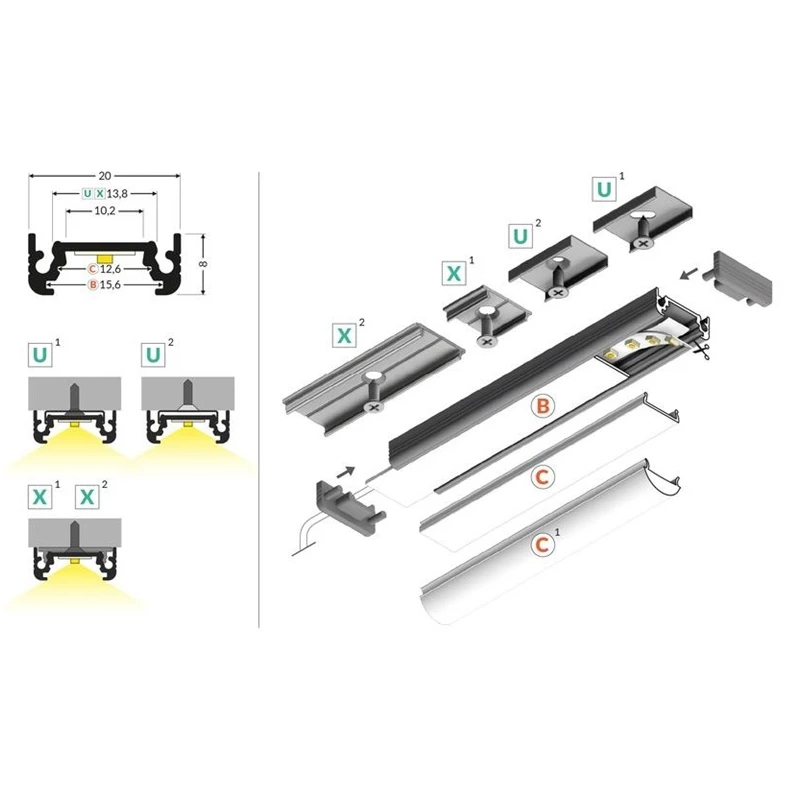 Profilu komplekt surface10 2000mm balts