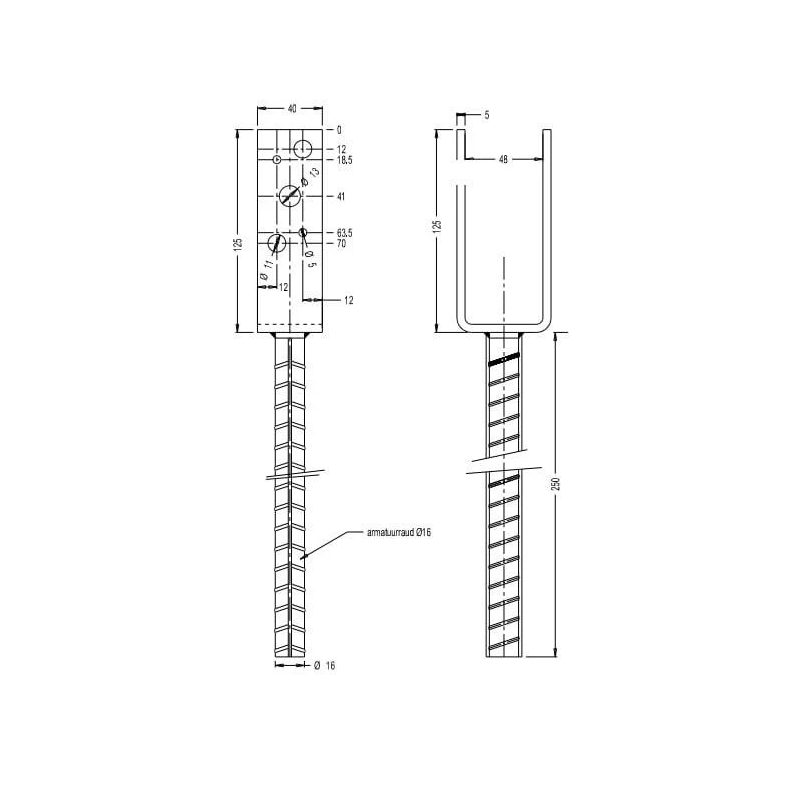 Sijas pamats 48x40x125x375mm u formas zn