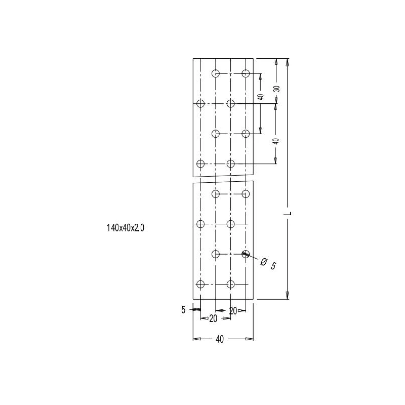 Stiprinājuma plāksnīte 40x140x2 mm