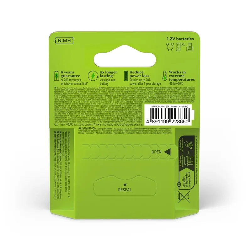 Uzlādējamās baterijas GP GPRHC212L001, AA, 2100 mAh, 4 gab.