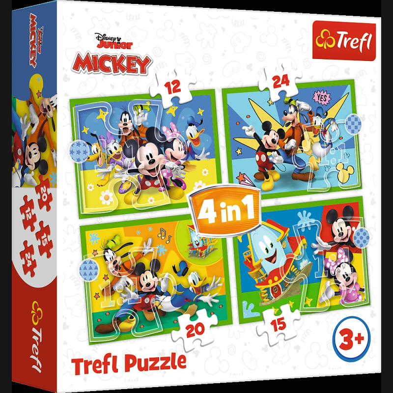 TREFL MICKEY MOUSE Pužļu komplekts 4 in1, 12+15+20+24 gab.