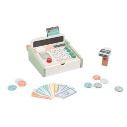Rotaļlieta koka kases aparāts