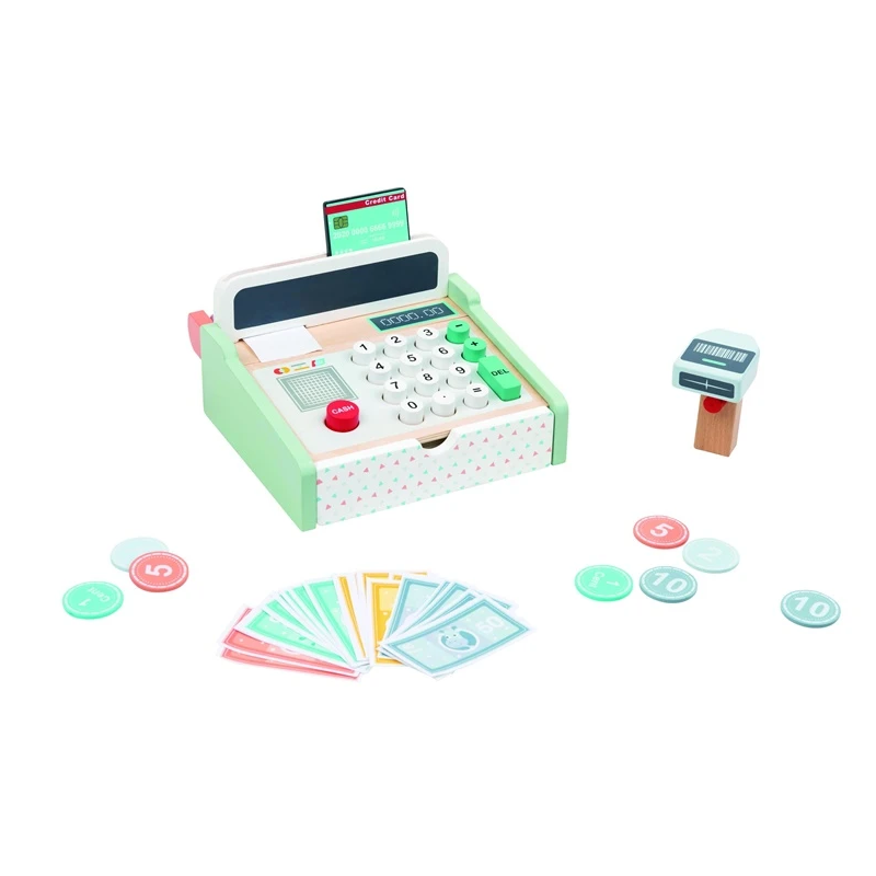 Rotaļlieta koka kases aparāts