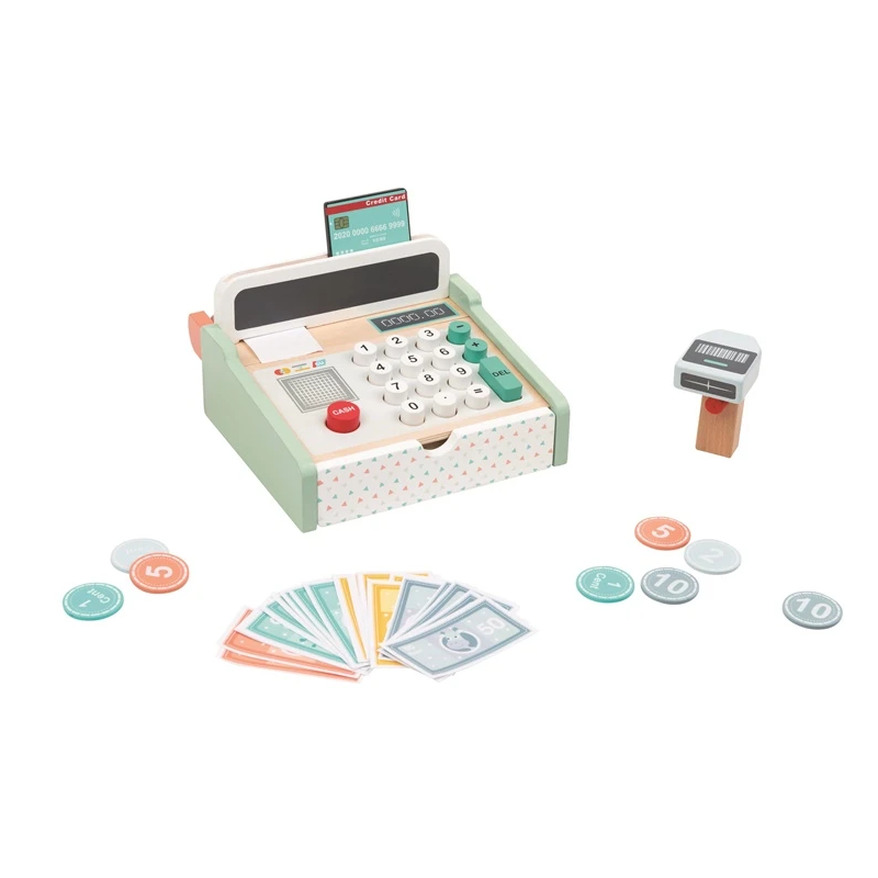 Rotaļlieta koka kases aparāts