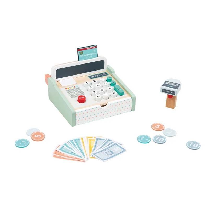 Rotaļlieta koka kases aparāts