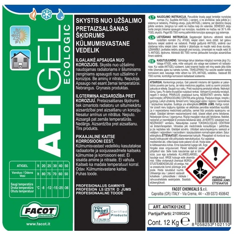 Aizsardzības līdzeklis pret sasalšanu. Facot ANTIK012KE. 12 l