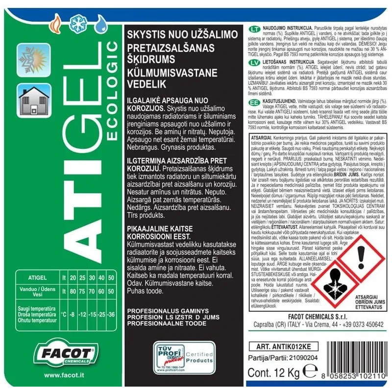 Aizsardzības līdzeklis pret sasalšanu. Facot ANTIK012KE. 12 l