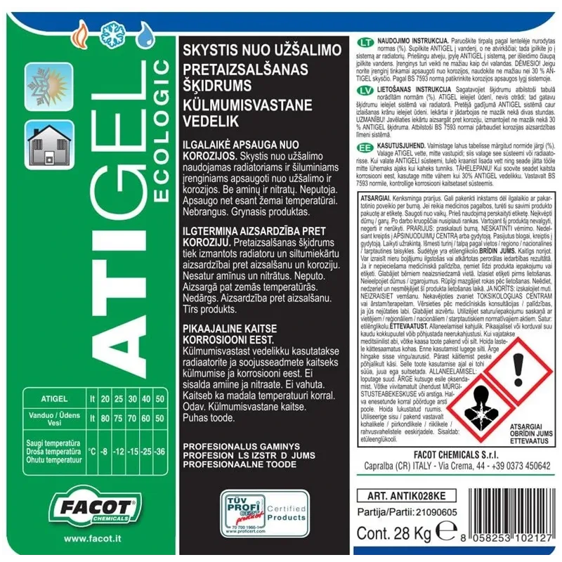 Aizsardzības līdzeklis pret sasalšanu. Facot ANTIK028S. 28 l