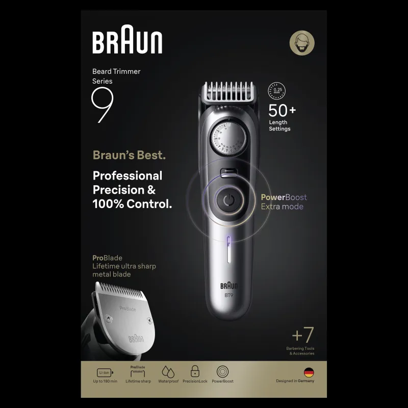 Триммер для бороды Braun Series 9 BT9560, li-ion, черный