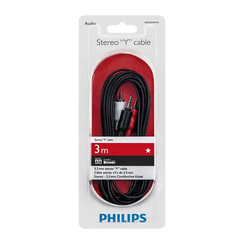 Vads Philips SWA2520W-10 3.5mm Vīrietis, 2xRCA Vīrietis, 3 m, balta krās.