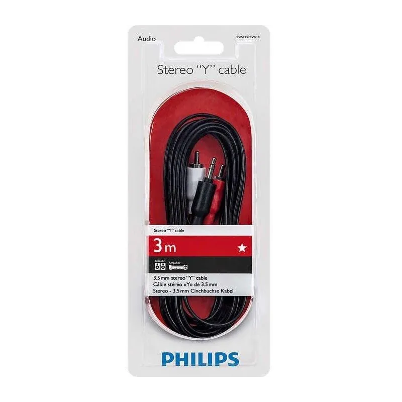 Vads Philips SWA2520W-10 3.5mm Vīrietis, 2xRCA Vīrietis, 3 m, balta krās.