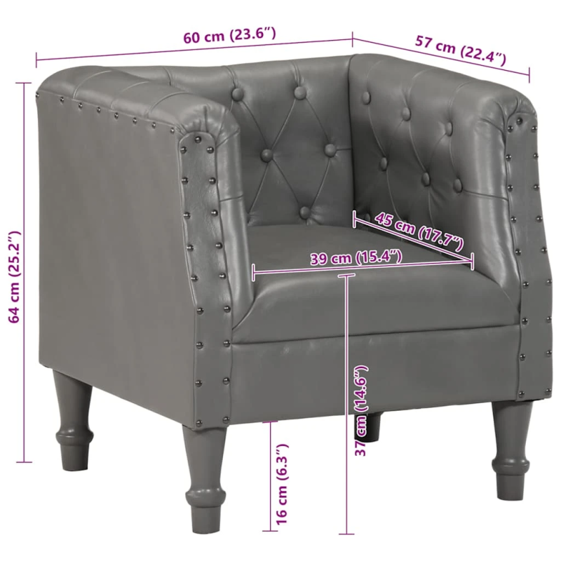 vidaXL atpūtas krēsls, pelēka dabīgā āda