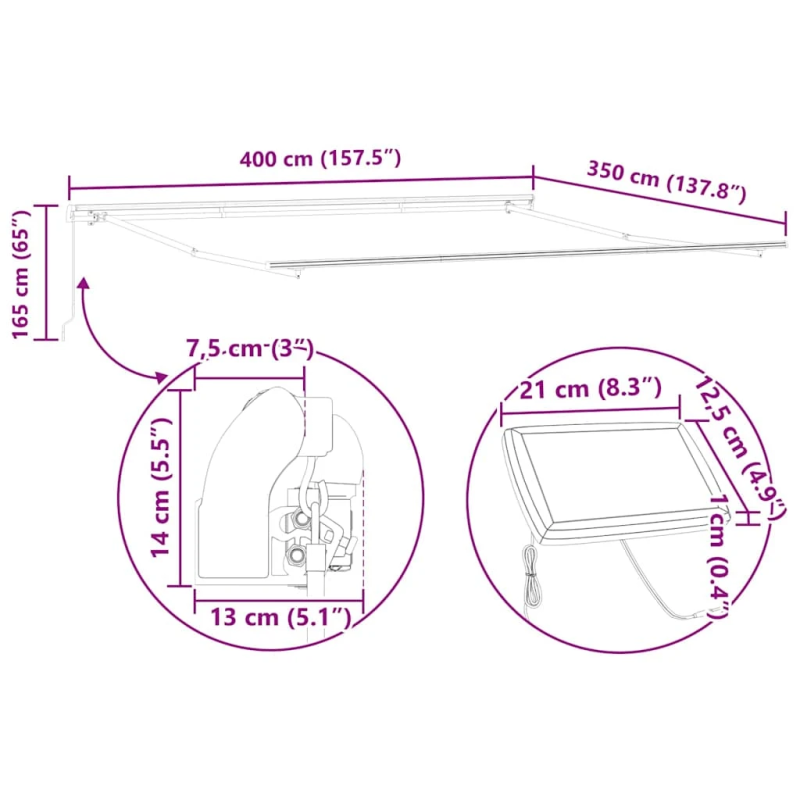 vidaXL Pārklājuma struktūra Balts 400 × 350 cm Alumīnijs