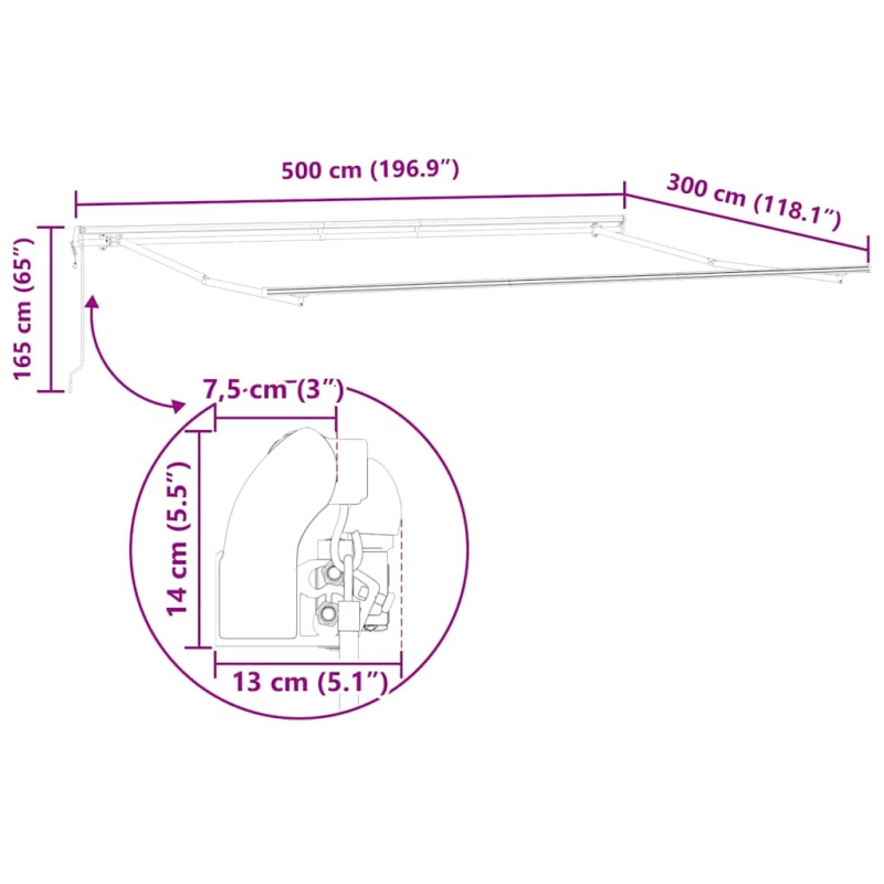 vidaXL Markizės rėmas Balta 500 × 300 cm Aliuminis
