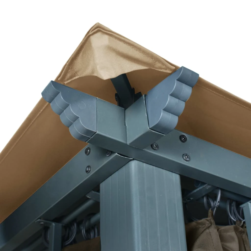 vidaXL dārza nojume ar aizkariem, pelēkbrūna, 300x300 cm, alumīnijs