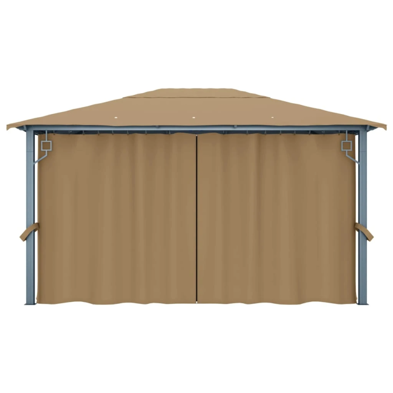 vidaXL dārza nojume ar aizkariem, pelēkbrūna, 400x300 cm, alumīnijs