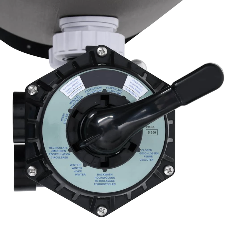 vidaXL baseina smilšu filtrs ar 6 pozīciju vārstu, pelēks