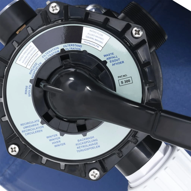vidaXL smilšu filtrs ar 7 pozīciju vārstu, 1000 W sūknis, zils, melns