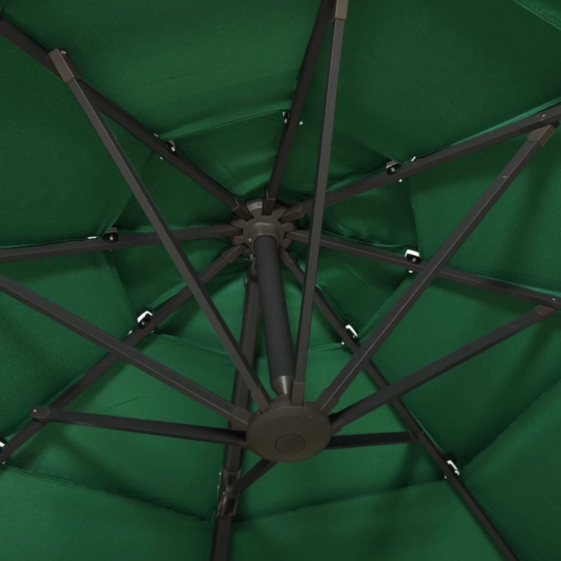 vidaXL 4-līmeņu saulessargs ar alumīnija kātu, 3x3 m, zaļš