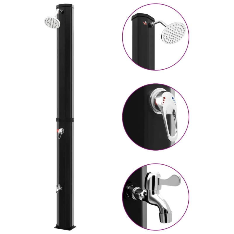 vidaXL āra solārā duša ar dušas galvu un krānu, 35 L, melna