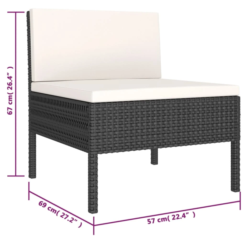 vidaXL 6-daļīgs dārza atpūtas mēbeļu komplekts, PE rotangpalma, melns