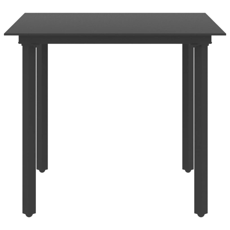 vidaXL dārza galds, melns, 80x80x74 cm, tērauds un stikls