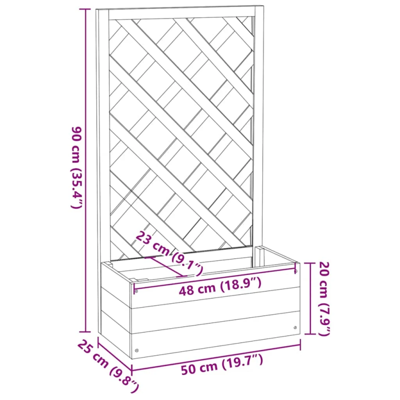 vidaXL puķu kaste ar špaleru, pelēka, 50x25x90 cm, egles masīvkoks