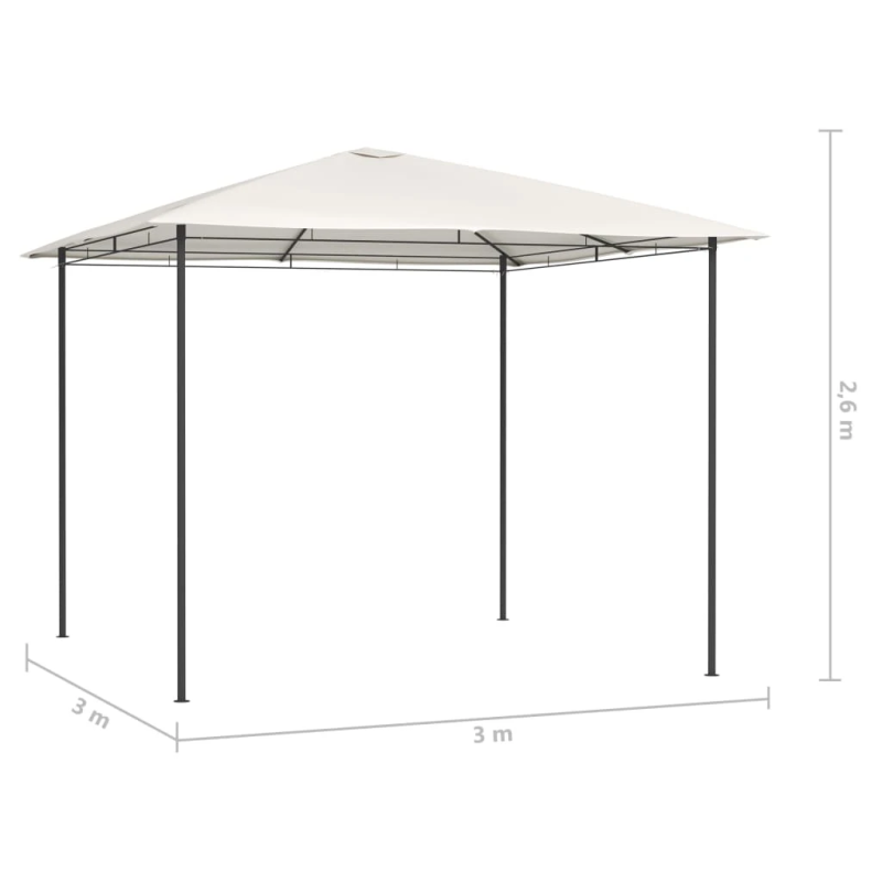 vidaXL dārza nojume, 3x3x2,6 m, krēmkrāsas, 160 g-m²