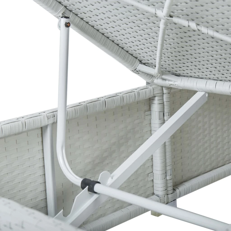 vidaXL 2 sauļošanās zviļņi ar galdiņu, balta PE rotangpalma