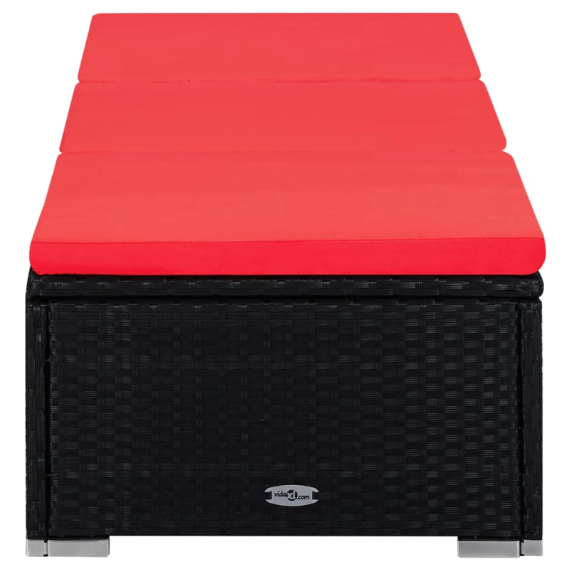 vidaXL 2 sauļošanās zviļņi ar galdiņu, melna PE rotangpalma